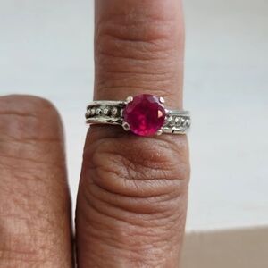 PINK SAPPHIRE CRYSTAL RING HANDMADE IN STERLING SILVER METAL  SIZE 6